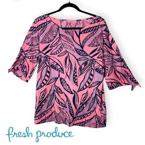 Fresh Produce Pink & Purple Leaves 3/4  Sleeve Loose Top